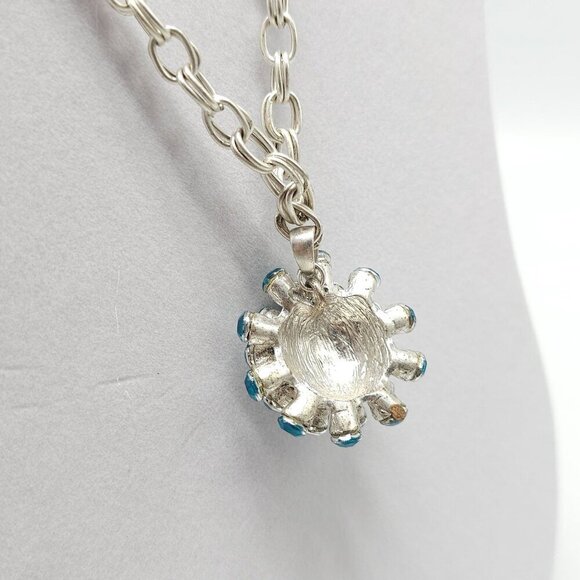 Jessica Simpson Silver Tone Necklace With Blue Crystal Sphere Pendant - Picture 5 of 7
